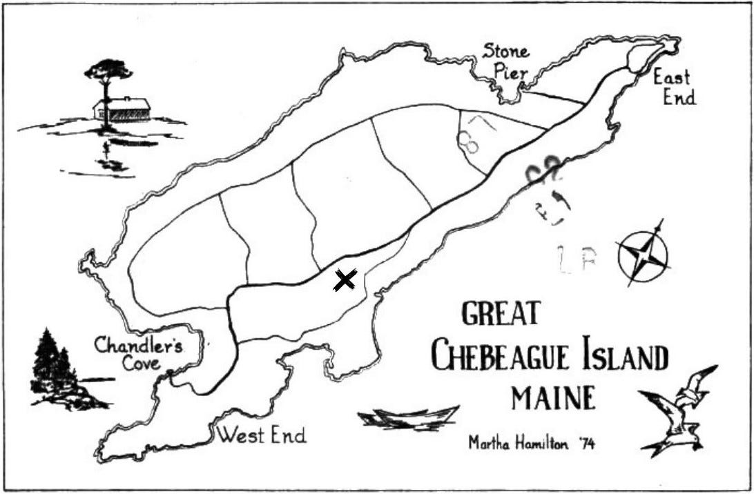 Map of Great Chebeague Island, Maine, by Martha Hamilton, 1974